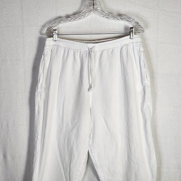 Cottonseed Casual Wear White Drawstring Elastic Waist Wide Leg Crop Pants Size L - Picture 3 of 16